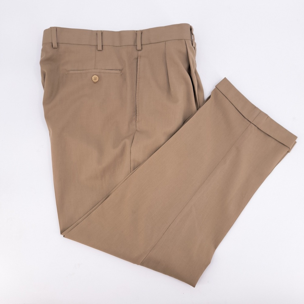 Lauren Ralph Lauren Dress Pants Mens 36x30 Wool Cashmere Tan Pleated Cuffed 120s